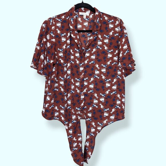 Monteau Dog Print Front Tie Blouse - Picture 4 of 10